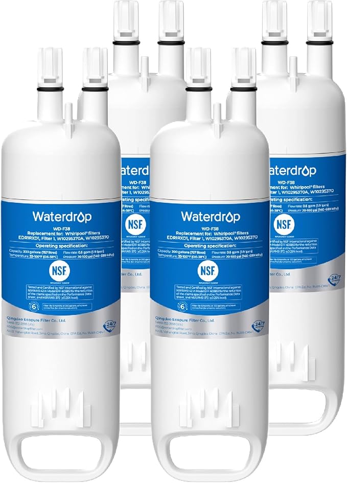 Waterdrop EDR1RXD1 Replacement for Filter 1, W10295370A, EDR1RXD1B, P8RFWB2L, P4RFWB, WD-F38, Refrigerator Water Filter, 4 Pack