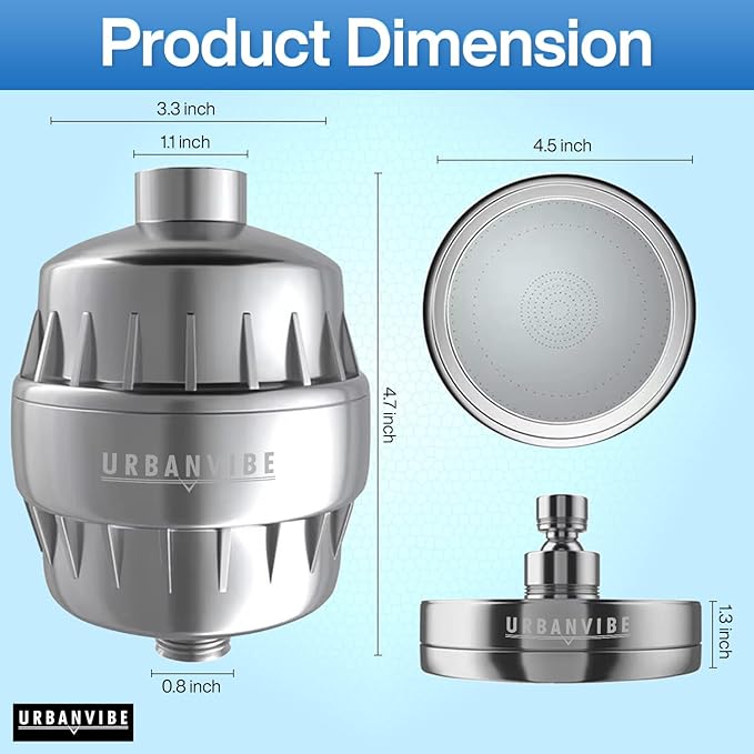 Urbanvibe Luxury Filtered Shower Head Set 20+3 Stage Shower Filter for Hard Water - Removes Chlorine and Harmful Substances - Showerhead Filter High Output