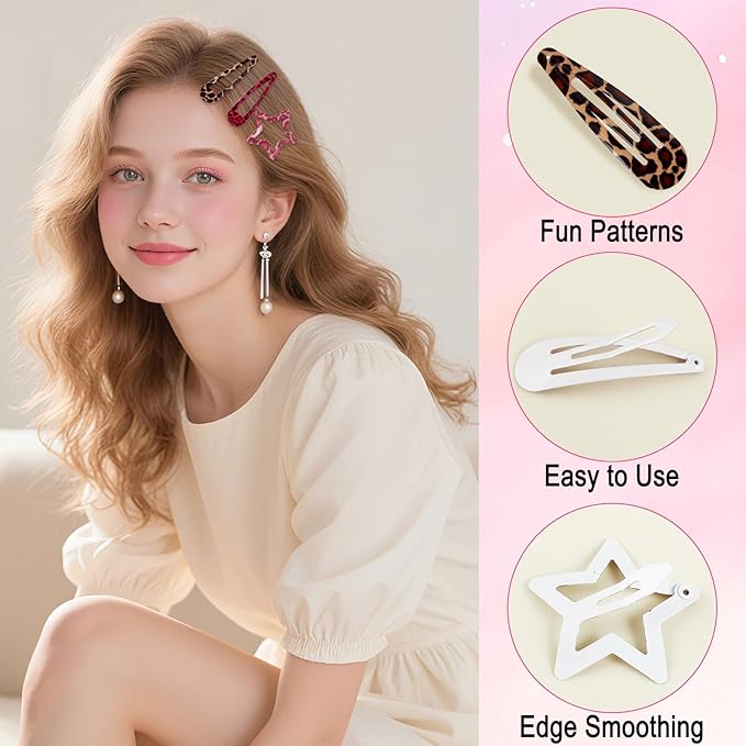 32Pcs Star Hair Clips Y2k Hair Clips Goth Leopard Metal Hair Clip for Thin Thick Curly Long Short Hair Bulk Cute Hair Barrettes Kawaii Snap Hair Pins Y2k Hair Accessories for Women Girls Styling Tools