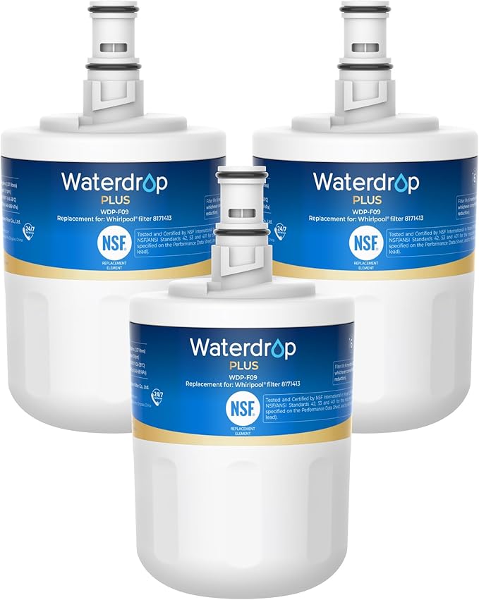 Waterdrop Plus 8171413 Refrigerator Water Filter, Replacement for Whirlpool® 8171413, EDR8D1, Kenmore® 46-9002, NLCS200, NSF 401&53 Certified, Reduce PFAS, 3 Pack (Packaging May Vary)