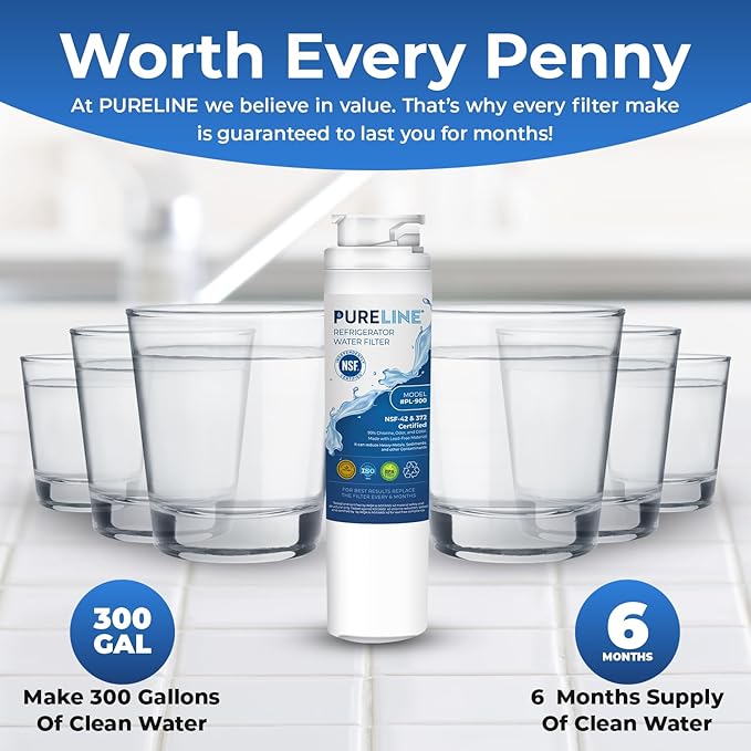 Pureline MSWF Replacement for GE MSWF, RWF1500A, 101820A, 101821B Refrigerator Water Filter - Reduces Bad Taste & Odor (3 Pack)