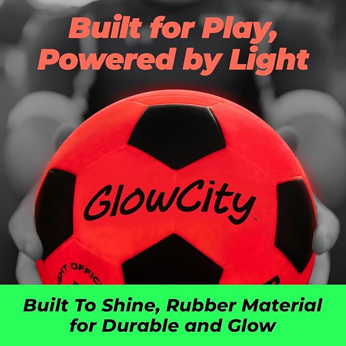GlowCity Glow in The Dark Soccer Ball - Sizes 3, 4, 5 for Kids, Teens & Adults - Light Up Soccer Ball with 2 LED Lights - Sports Birthday Gifts Ideas for Boys & Teenagers Ages 6 7 8 9 10 11 12 13 14