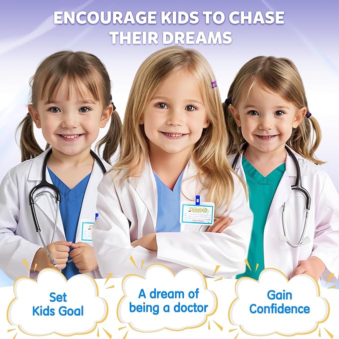 RioRand Doctor Costume for Kids With Stethoscope Lab Coat Career Day Costume Halloween Dress Up For Boys Girls 3-12