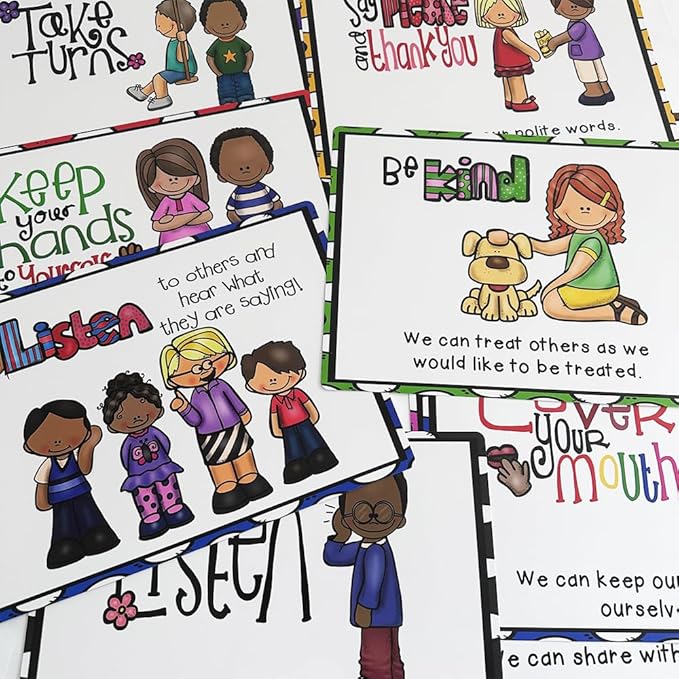 Lachilly 9 Sheets Classroom Rules Posters, Classroom Wall Decoration, Class Organization Charts, Bulletin Board Set, Classroom Decoration for Kindergarten Preschool Primary Middle High School