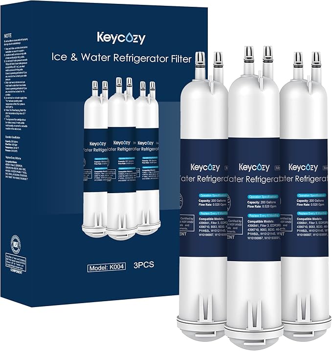 K004 Compatible for 4396841 Refrigerator Ice and Water Filter, EDR3RXD1, KAD3RXD1, WHR3RXD1,P1WB2L, 4396841, 4396710, Filter 3, 46-9083,46-9030, 9030, 9083 Refrigerator Water Filter (3)
