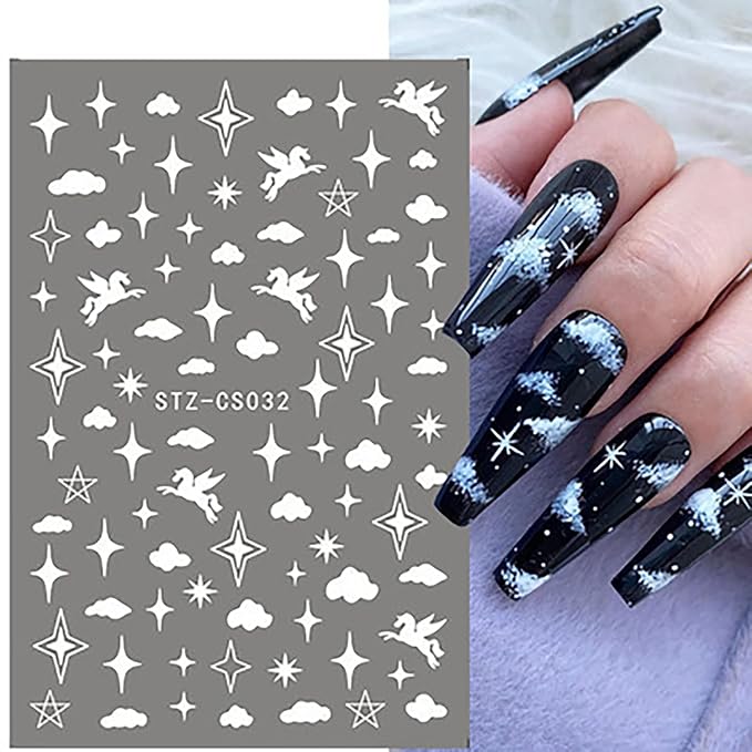 Pendant Flowers Nail Art Adhesive Sticker 3D Self-Adhesive Nail Decals Art Design Holographic Stars Heart Moon Nail Art Sticker Decoration for Women Manicure Tips Acrylic Nails DIY Nails Art Supplies