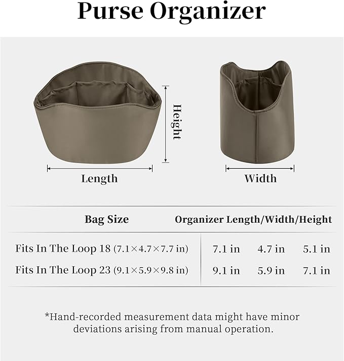 Purse Organizer Insert for In The Loop 18/23, Satin Bag Organizer Compatible with Hermes Bags, Lightweight Women Purse Essentials, Soft Touch Inner Liner with Multiple Pockets(Etoupe grey, Loop 23)