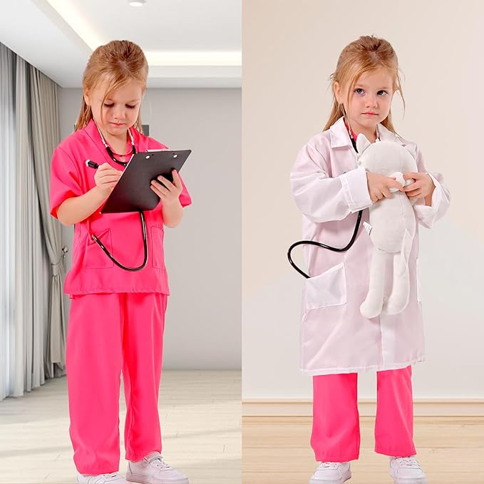 Liberry Doctor Costume for Kids, Toddler Doctor Dress Up Clothes with Real Stethoscope, Career Day Role Play Gift for Girls
