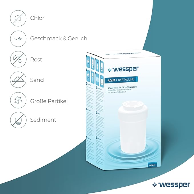 Wessper® Aqua Crystalline Fridge Freezer Water Filter Replacement for General Electric GE Smartwater: MWF GE MWF MWFA MWFAP MWFDS MWF-INT MWFP GWF GWF01 GWF06 GWFA GWFDS 53-WF-07GE WF07 101057A