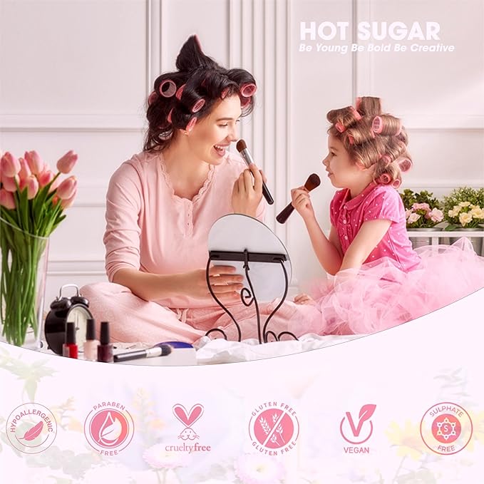 Hot Sugar Makeup Kit for Girls, Makeup Set with Reusable Train Case Includes Eyeshadow Palette, Blush, Lipstick, Lip Pencil, Eye Pencil
