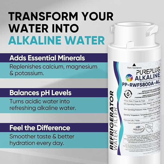 PUREPLUS EPTWFU01 Alkaline Refrigerator Water Filter, Compatible with Frigidaire EWF02, GP006, Pure Source Ultra II, RWF5800A, 2Pack