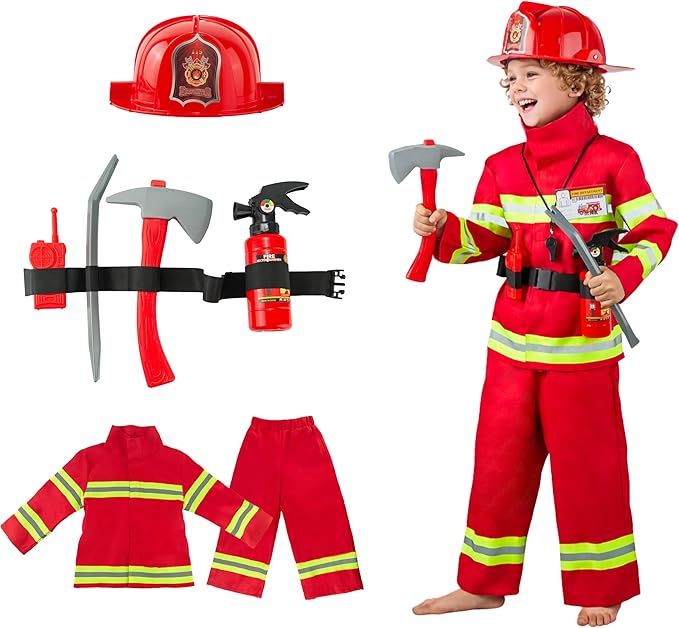 Seawhisper Toddler Fireman Costume Firefighter Costume Kids Halloween Outfit Boys Girls 2T-6