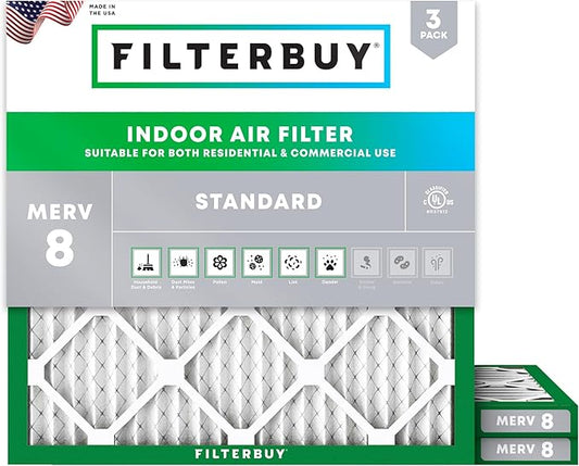 Filterbuy 30x30x1 Air Filter MERV 8 Essential Dust & Allergy Defense (3-Pack), Electrostatic Pleated HVAC AC Furnace Filters Replacement (Actual Size: 29.50 x 29.50 x 0.75)