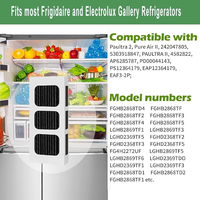 Refrigerator Air Filter Replacement Compatible with Frigidaire Pure Air Ultra II - HypaFilter - Paultra2 - Pureair Ultra 2, Reduces Odors & Improves Air Quality, Easy Installation, 8-Pack