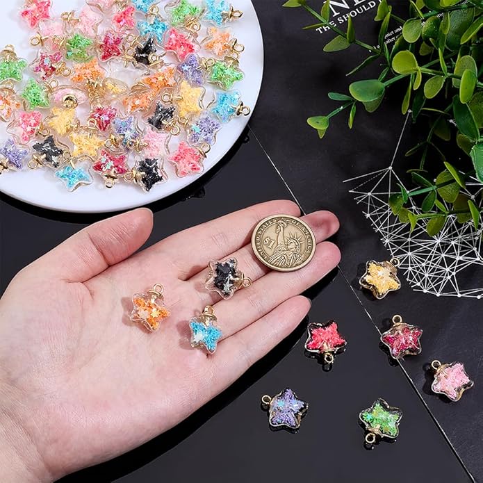 PH PandaHall 54pcs 9 Colors Glass Ball Charms Star Charms Luminous Star Pendants Glow in the Dark Pendants for Jewelry Making Bracelet Dangle Charm DIY Crafts 17X19mm