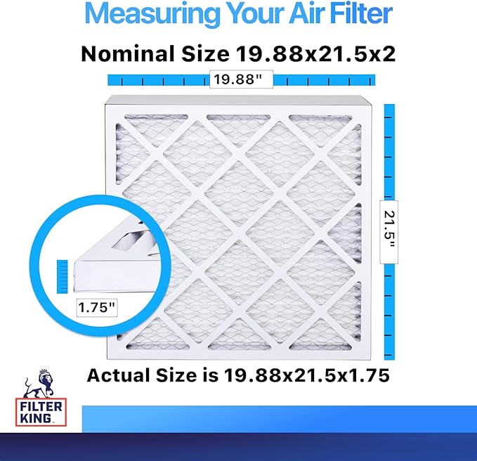 Filter King 19.88x21.5x2 Air Filter (MERV 8) (6-Pack) Dust & Allergy Control AC Furnace Filters, MADE IN USA, HVAC, Pleated, Electrostatic (Actual Size: 19.88 x 21.5 x 1.75)