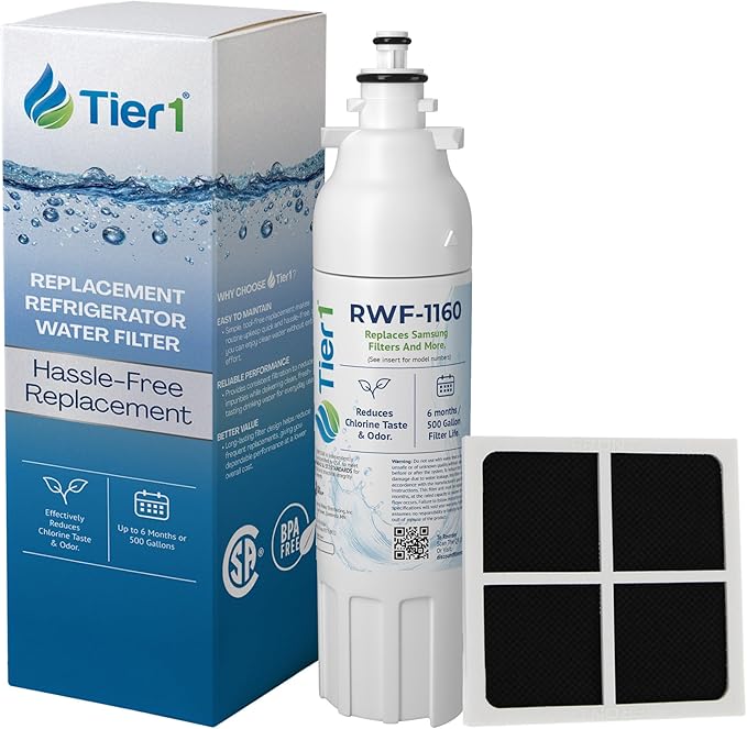 Tier1 RWF1160 ADQ73613401 Refrigerator Water & Air Filter Combo | Replacement for LG LT800P, 46-9490, fl-rf20, LT120F | Up to 6 Months Supply | Easy Install | Odor Control | Great Tasting Water