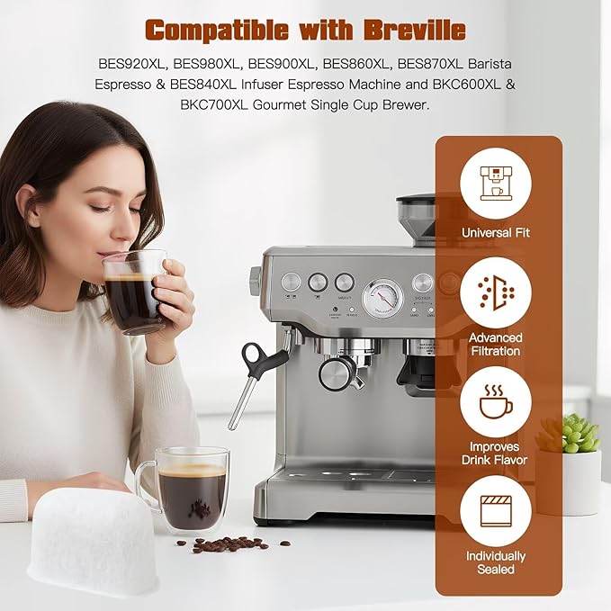6pc Water Filters Fit for Breville Coffee Machines BWF100 BES870 BES810 BES990 BES980 BES920 BES900XL BES870XL BES860XL BES840XL BKC600XL