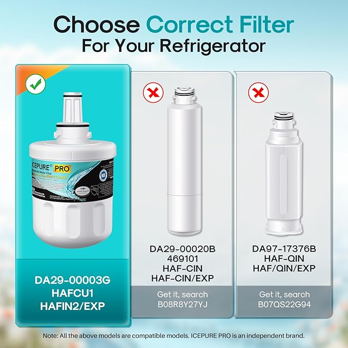 ICEPURE DA29-00003G Remove PFOA&PFOS, NSF/ANSI 401&473&53 Replacement for Samsung DA29-00003A, Aqua-Pure Plus DA29-00003B, HAFCU1, RSG257AARS RF267AERS, HDX-FMS-1 Refrigerator Water Filter, 2PACK