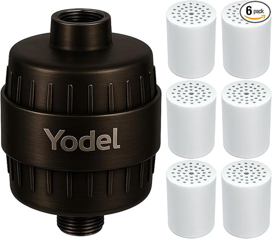 Yodel Oil Rubbed Bronze Shower Filter with 6 Cartridge - Hard Water Softener, 99% Removes Chlorine & Impurities, Improves Skin & Hair Condition, Universal Fit for Shower Heads
