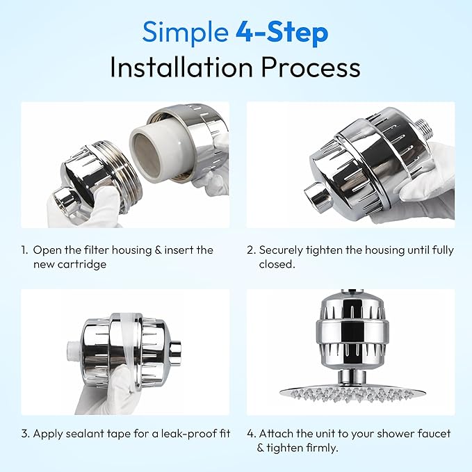 15-Stage Shower Filter Replacement Cartridge, High Output Hard Water Softener Filter Refill For Shower Head, Chlorine Fluoride Heavy Metal Remover For Healthy Skin & Hair, 1 Pack White