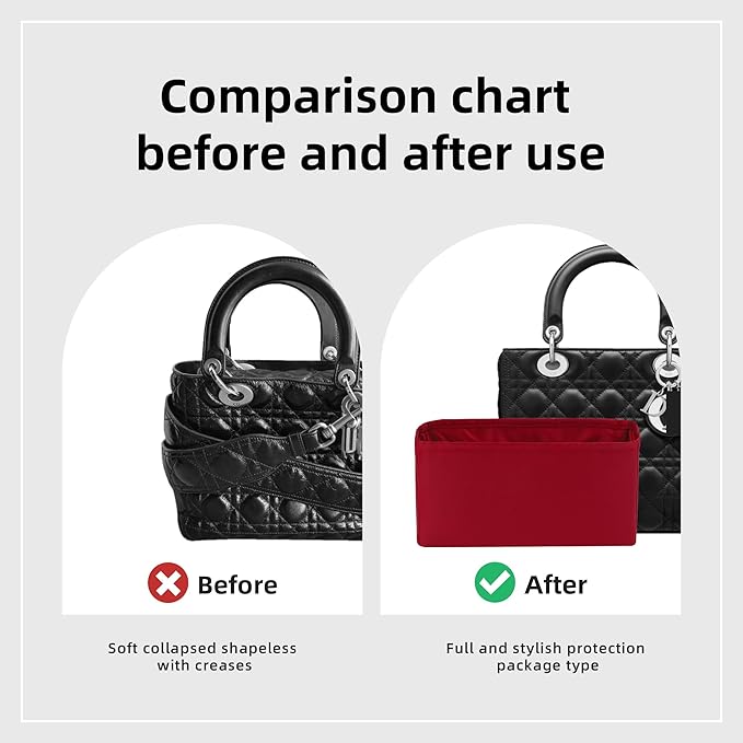DGAZ Silk Purse Organizer Insert For Lady-Dior Micro/Mini/S/M/L bags，Silky Smooth Bag Organizer，Luxury Handbag & Tote Shaper（Wine Red，Mini）