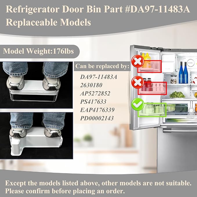 Upgraded DA97-11483A Refrigerator Door Bin Compatible with Samsung Refrigerator Left Lower Door Shelf RFG297HDRS, RFG298HDRS, RFG297HDBP, RFG297HDWP, RFG29PHDRS etc, Replace PS4176339 Door Shelf Bin