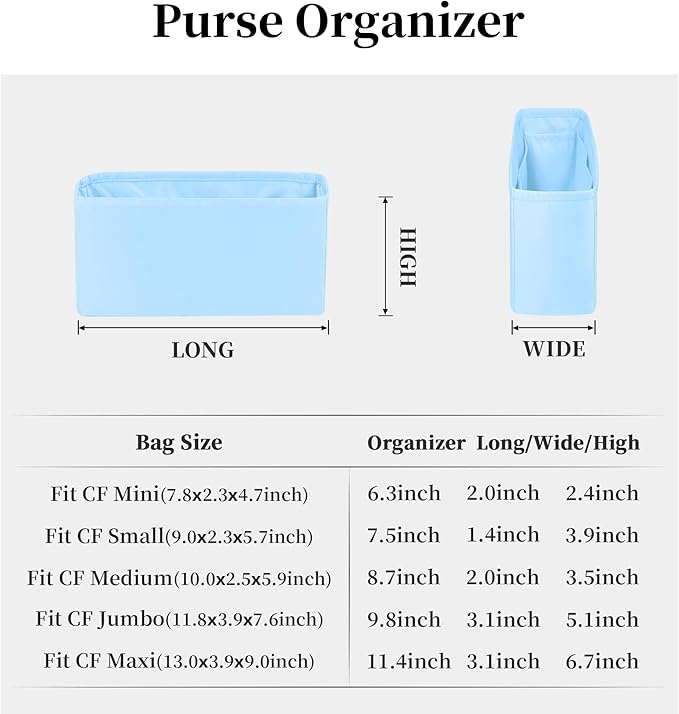 Classic Flap Bag Organizer Insert, Purse Organizer Insert Compatible with Chanel Classic Flap Small, Lightweight Purse Divider with Pockets (Celeste, CF Small)