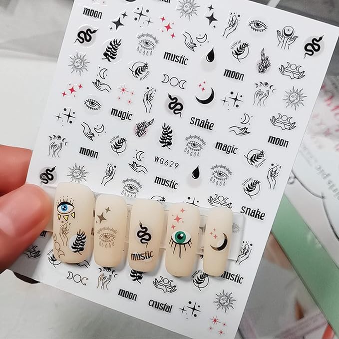 Ancient Tribe Tribal Totem Feather Alien Moon Star Eyes Skull Nail Sticker, 3D Indian Self-Adhesive Nail Art Decals Design for Women Girls Manicure Charms Decorations