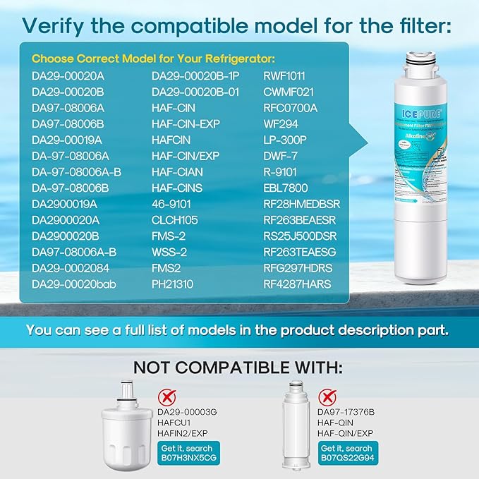 ICEPURE Alkaline DA29-00020B Refrigerator Water Filter Replacement for Samsung HAF-CIN/EXP HAF-CIN, DA29-00020A/B, DA29-00020B-1, 46-9101, RF28HMEDBSR, RF263BEAESR, HDX FMS-2, Enhances PH, 5Pack