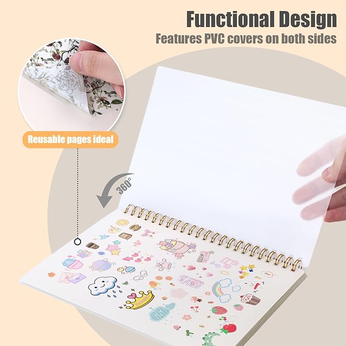 Koogel Sticker Collecting Book, Reusable Sticker Collecting Album Blank Sticker Storage Book 50 Sheets Release Paper for Sticker Keeper Holder A5 (Flower)