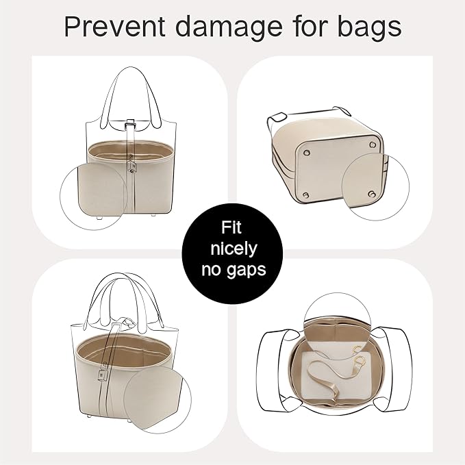Silky Bag Insert Fit for Hermes Picotin 18/22, Silky Purse Organizer, Lightweight and Silk Touch (Fits PC18, Etoupe Grey/Champagne)