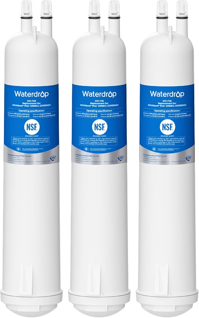 Waterdrop EDR3RXD1 Replacement for Everydrop® Filter 3, 4396841, 4396710, WD-F08, Kenmore® 46-9083, 46-9030 Refrigerator Water Filter, 3 Filters
