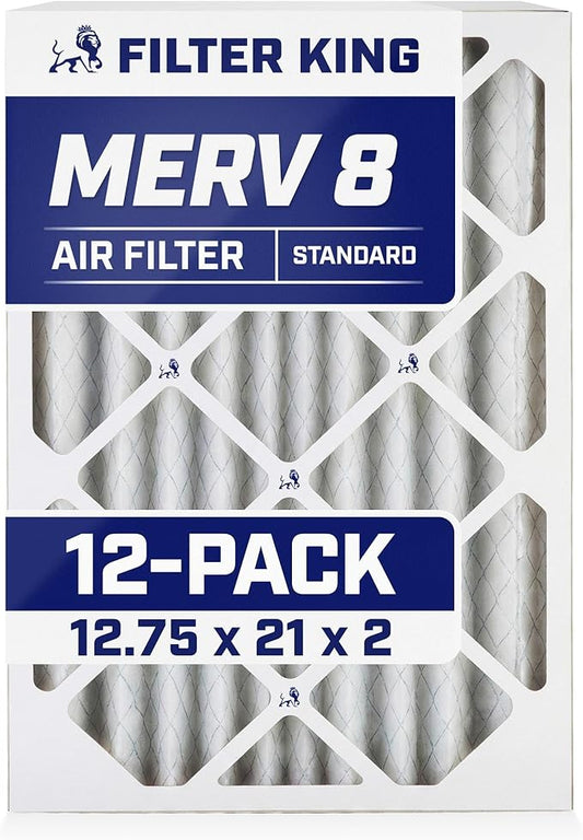 Filter King Air Filters 12.75x21x2 | 12-PACK | MERV 8 HVAC Pleated AC Furnace Filters | Actual Size 11.5 x 15.5 x 1.75"