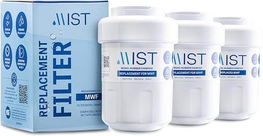 MIST Replacement for MWF Water Filter for GE, Refrigerator Water Filter compatible with MWFP, MWFA, GWF, HWF, Smart Water, WFC1201, Kenmore 9991, 469991, WFC1201, GSE25GSHECSS (3 pack)