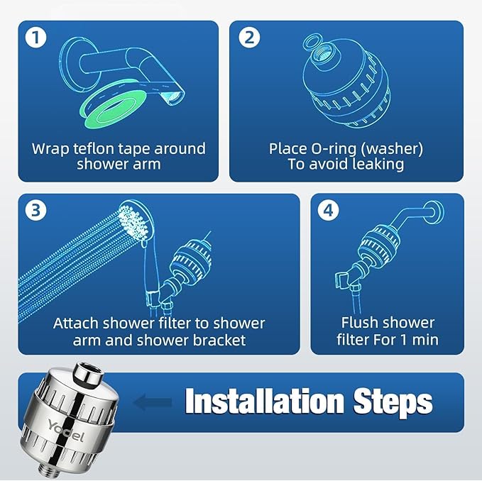 Yodel Shower Filter for Hard Water - 25 Stage Shower Head Filter Removes Chlorine for Hair and Skin, Reduces Dry Skin, Dandruff and Hair Damage, Universal High Output Water Filter,Chrome