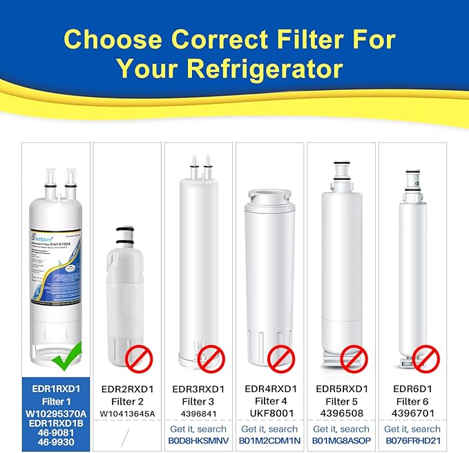 EXCELPURE WHR1RXD1 Refrigerator Water Filter Replacement for EDR1RXD1, Everydrop® Filter 1, W10295370A, KAD1RXD1, 46-9081, 46-9930, P4RFWB, P5WB2L, PS2378001, 3Pack