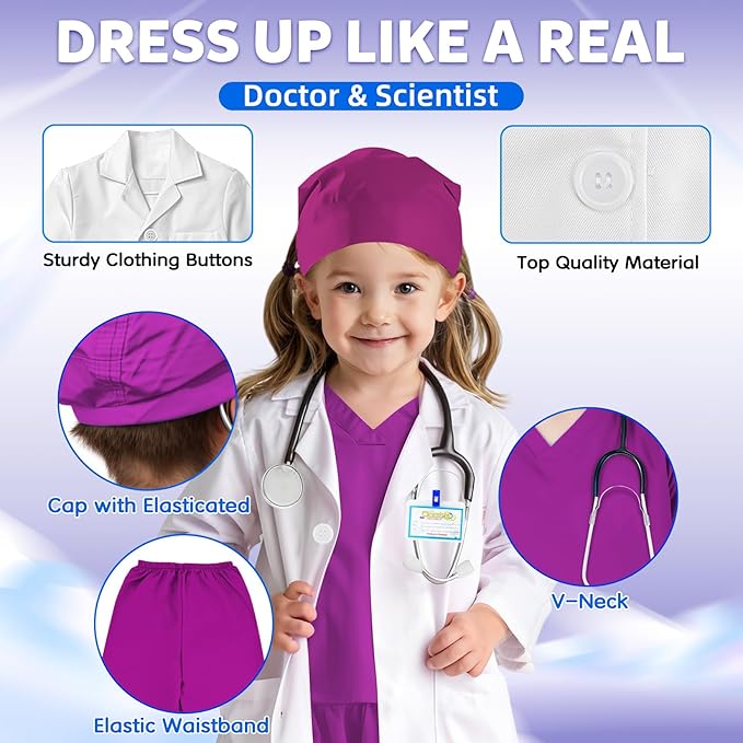 RioRand Doctor Costume for Kids With Stethoscope Lab Coat Career Day Costume Halloween Dress Up For Boys Girls 3-12