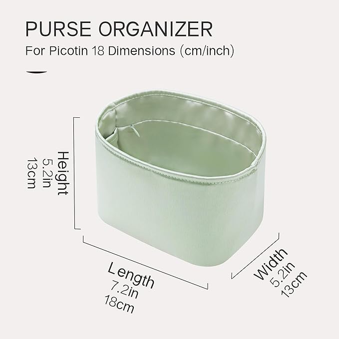 Silky Bag Insert Fit for Hermes Picotin 18/22, Silky Purse Organizer, Lightweight and Silk Touch (Fits PC18, Gris Neve)