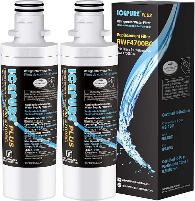 ICEPURE PLUS ADQ747935 NSF/ANSI 53 Certified Replacement for LG LT1000P, Kenmore Elite 9980 LT1000PC ADQ74793501 LT1000 MDJ64844601 RWF4700AC LFXS26973S Refrigerator Water Filter, 2PACK