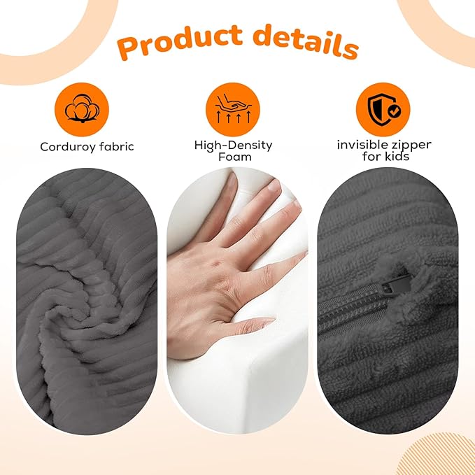 MeMoreCool Toddler Chair Comfy for 1-3 Years Old, Corduroy Kids Couch Bed Fold Out, 2-in-1 Foldable Baby Lounge Chair, Pull Out Children Sofa Bed, Dark Grey