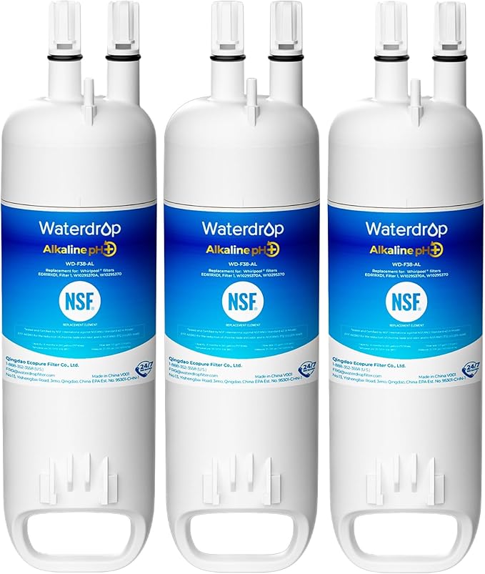 Waterdrop Alkaline W10295370A Replacement for Filter 1, EDR1RXD1, EDR1RXD1B, WD-F38, Enhances pH Refrigerator Water Filter, 3 Pack