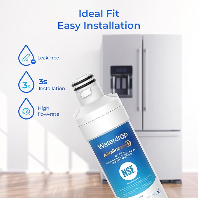 Waterdrop Alkaline LT1000PC ADQ747935 Replacement for LG® LT1000P®/PC/PCS ThinQ® Refrigerator Water Filter, LFXS26973S, LMXS28626S, LMWS27626S, LFXS28596S, LFXS26596S, Enhance PH, 2 Filters