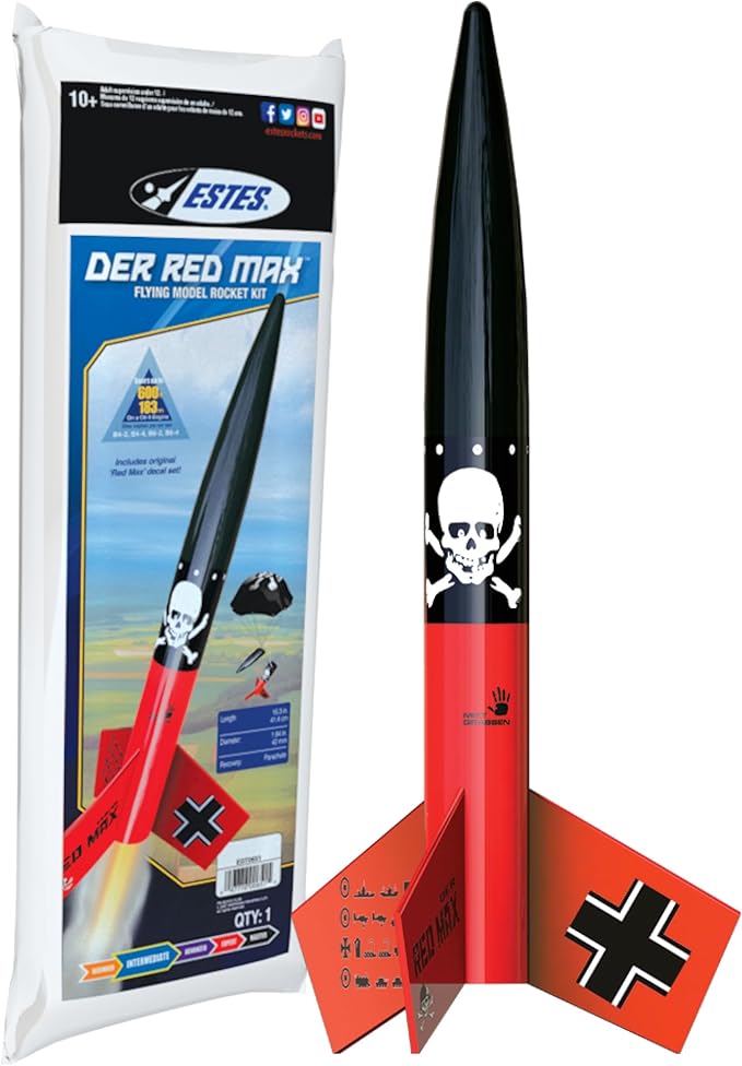 Estes 0651 Der Red Max Rocket-Building Kit, Intermediate Flying-Rocket-Model Kit for Ages 10+