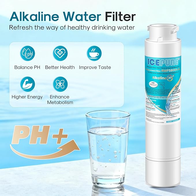 ICEPURE Alkaline RWF5800A-AL Refrigerator Water Filter Replacement for Frigidaire EPTWFU01, EWF02, Pure Source Ultra II, PureSource Ultra 2, GP006, BO022, MR022, SCWFTCTO, 4562222, Enhances PH, 1Pack