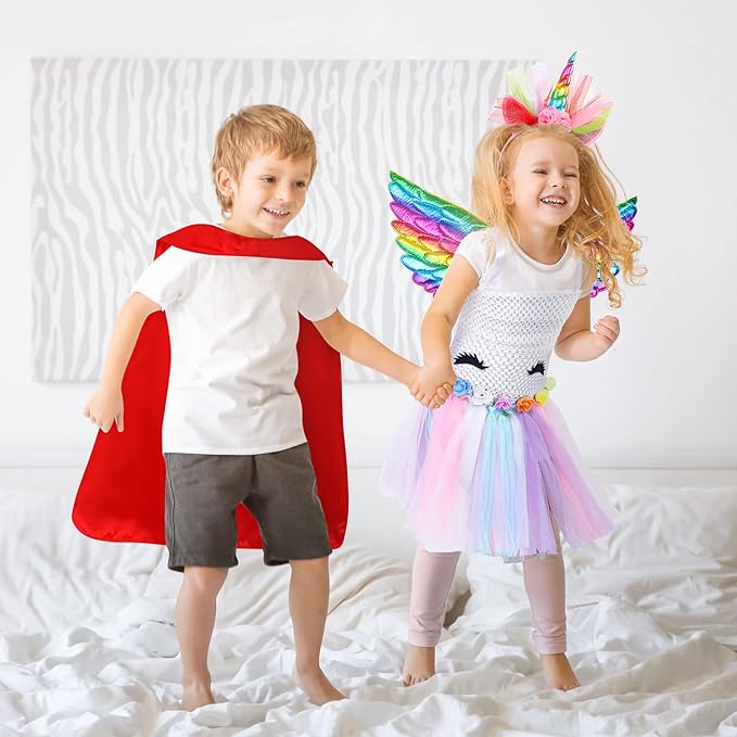 Girls Dress up Trunk Girl Pretend Play Costumes,12pcs Role Play Set with Supergirl Hero Costumes for Toddler Little Girl's Ages 3 4 5 6 Years