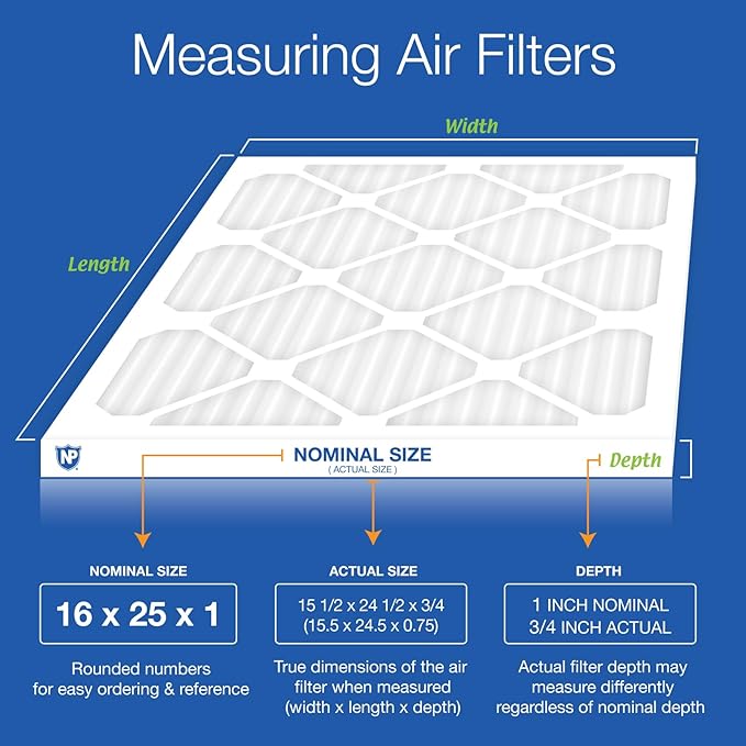 Nordic Pure 16x25x1 (Actual Size: 15 1/2 x 24 1/2 x 3/4) Pleated MERV 8 Air Filters 6 Pack