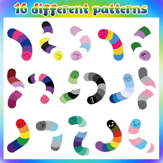 LGBTQ Pride Month Sticker - 1000 Pcs LGBTQ Pride Month Flag Rainbow Candy Worm Waterproof Vinyl Reusable Laptop Sticker Coloring Book Scrapbook Water Bottle Page Activity Pad Party Favors