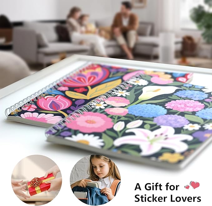 BetterJonny 2 Pcs Reusable Sticker Book Collecting Album Blank Sticker Storage Organizer Book, A5 Size 32 Inner Pages Per Album, Release Paper for Collecting Stickers, Labels(Flowers)