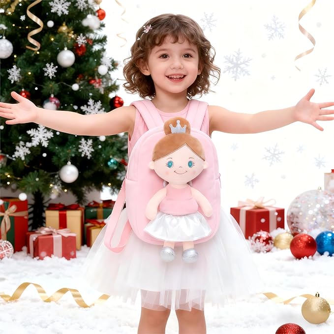 Gloveleya Toddler Backpack with Rag Doll Baby Gifts Angel Girl Pink
